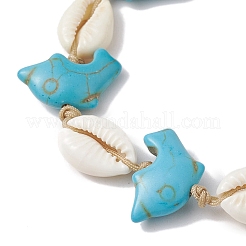 Conchiglia naturale mista di ciprea con cavigliere sintetiche di perline turchesi&nbsp;AJEW-AN00596