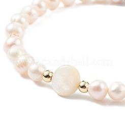 Braccialetto di perline intrecciate con conchiglia naturale e perle&nbsp;BJEW-JB08237-03