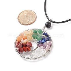 Colliers pendentif arbre de vie tressé en éclats de pierres précieuses mélangées naturelles&nbsp;NJEW-JN03886-02