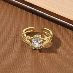 Offene Manschettenringe aus Messing mit Mikropavé und Zirkonia für Damen&nbsp;RJEW-C163-23G