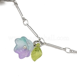 Chaîne de cheville à maillons en laiton avec breloque papillon en acier inoxydable 201 et fleur en verre peinte au pistolet&nbsp;AJEW-AN00736-02