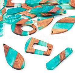20pcs 10 estilos de resina transparente y colgantes grandes de madera de nogal&nbsp;RESI-TA0003-17
