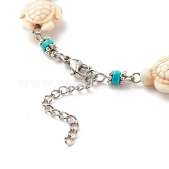 Bracelet de cheville perlé turquoise synthétique cœur et tortue&nbsp;AJEW-AN00459-01
