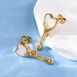Ohrstecker aus natürlichem weißen Muschel-Edelstahl 304&nbsp;EJEW-Z118-01G