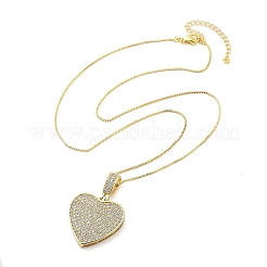 Halsketten mit Herzanhänger aus Messing mit Mikropflaster und klarem Zirkonia für Damen&nbsp;LS-NJEW-M009-02G-C