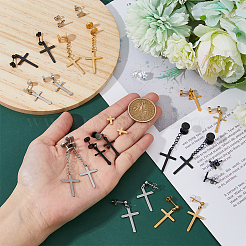 24 Stück Ohrstecker in 12 Stilen aus Edelstahl mit Kreuz und Stiften aus 304 Edelstahl für Damen und Herren&nbsp;EJEW-FI0002-06