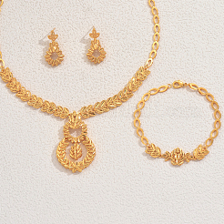 Elegante orientalische Messingblatt-Armbänder & Ohrringe & Halsketten-Sets für Frauen&nbsp;XK7666