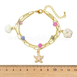 Doppellagige Armbänder aus Messingketten mit Büroklammern und natürlichen&nbsp;BJEW-JB13851