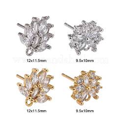 4 paio di orecchini a bottone in ottone con micro pavé di zirconi chiari in stile 2 paia&nbsp;EJEW-ZZ0001-01