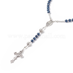 Rosenkranzkette aus natürlichem Lavagestein und Glasperlen&nbsp;NJEW-TA00041-03
