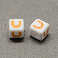 Perles européennes en acrylique de lettre colorées avec grand trou&nbsp;SACR-Q104-02U