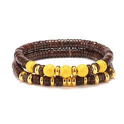 2 pièces 2 styles turquoise synthétique (teint) et ensembles de bracelets extensibles en noix de coco naturelle&nbsp;BJEW-JB07627