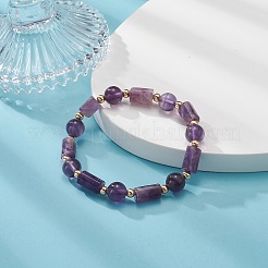 Columna de amatista natural y pulsera elástica redonda para mujer&nbsp;BJEW-JB09351-01