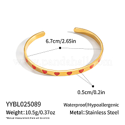 Brazaletes abiertos de acero inoxidable 304 esmaltados con corazón rojo para mujer&nbsp;JS6918