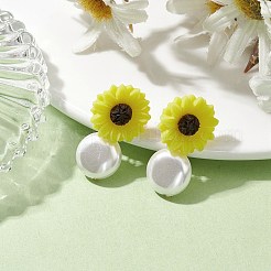 Sonnenblumen-Ohrstecker aus Naturperlen und Harz&nbsp;EJEW-JE05693-01