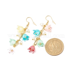 Fleur en plastique avec des chaînes en laiton longues boucles d'oreilles pendantes&nbsp;EJEW-JE04942