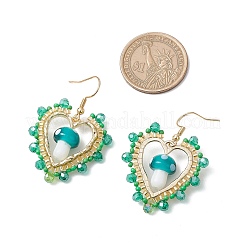 Pendientes colgantes de lampwork hechos a mano con forma de corazón y hongo&nbsp;EJEW-MZ00450-04