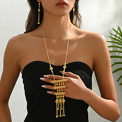 Elegante set di collana e orecchini geometrici multistrato in ottone per donna&nbsp;ID8941