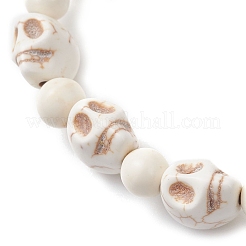 2 Stück 2 Stile Halloween synthetischer türkisfarbener Totenkopf & runde Perlen Stretch-Armband-Sets für Männer und Frauen&nbsp;BJEW-JB12252