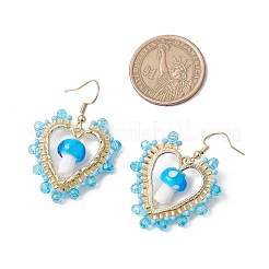 Pendientes colgantes de lampwork hechos a mano con forma de corazón y hongo&nbsp;EJEW-MZ00450-03