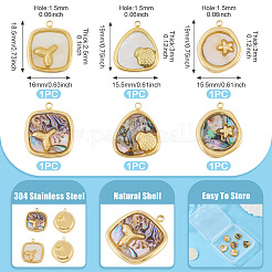 6 stücke 6 arten 304 edelstahl pflastern natürliche gemischte shell anhänger&nbsp;STAS-TA0005-42