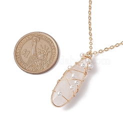 Colliers à pendentif enveloppés de fil de cuivre en cristal de quartz naturel&nbsp;NJEW-JN04959