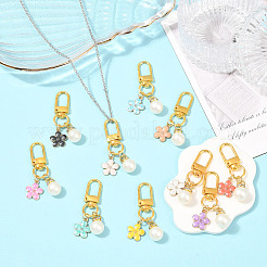 10 pendentif en alliage émaillé orné d'une fleur et d'une perle acrylique&nbsp;HJEW-SW00490