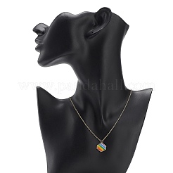 Collier pendentif hexagonal tressé en graines japonaises de couleur arc-en-ciel avec chaînes en acier inoxydable 304 pour femmes&nbsp;NJEW-MZ00006