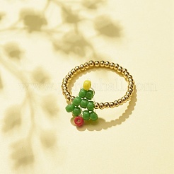 Weihnachtsbaum Glassamen & Fingerring aus Messingperlen&nbsp;RJEW-TA00038
