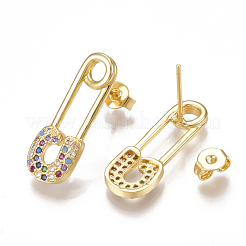 Orecchini a bottone in ottone con zirconi cubici (colore misto casuale)&nbsp;EJEW-S201-78