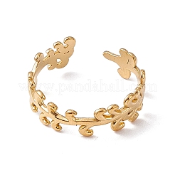 Bague ouverte en acier inoxydable 304 avec placage ionique (IP) en forme de branche feuillue pour femme&nbsp;RJEW-C045-20G