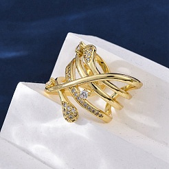 Mikropavé-Manschettenringe aus klarem Zirkonia aus Messing für Damen&nbsp;RJEW-H248-01G-02