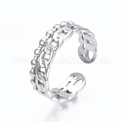 Bague ouverte en acier inoxydable 304 anti-ternissement avec chaîne gourmette&nbsp;RJEW-T023-92G