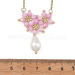 Pendentif en forme de larme orné de perles de verre électroplaquées et de fleurs&nbsp;NJEW-MZ00156-01