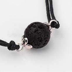 Bracciali regolabili in corda di roccia lavica naturale e cotone cerato&nbsp;BJEW-JB02333-01