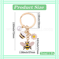 Portachiavi con ciondolo in lega smaltata a forma di api con fiore&nbsp;KEYC-BM0001-37