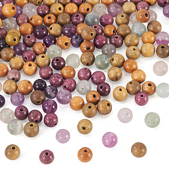 240 pièce 6 styles de perles de fluorite naturelle et de perles de bois&nbsp;G-KS0001-17