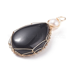 Mit natürlichem Obsidian-Kupferdraht umwickelte Anhänger&nbsp;PALLOY-JF01398-05