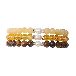 Pulseras elásticas para mujer con piedras preciosas mixtas naturales y sintéticas y perlas cultivadas de agua dulce.&nbsp;BJEW-JB13205-02