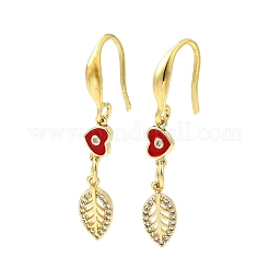 Blatt mit Herz Messing Micro Pave klare Zirkonia Ohrhänger&nbsp;EJEW-C155-01G