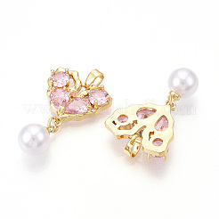 Colgantes de latón con micropavé de circonitas cúbicas y perlas de imitación ABS&nbsp;KK-T070-66B