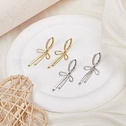 1 paio di orecchini a cerchio con fiocco in ottone micro pavé di zirconi cubici trasparenti per donna&nbsp;EJEW-SZ0002-04G