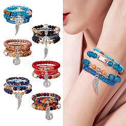 5 Stück 5 Stil Holz & Glas Samen & Acryl Perlen Stretch Armbänder Set mit Baseball&nbsp;JB709C
