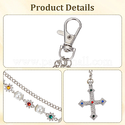 1 stück legierung bunte strass blume & kunststoff perle link kette doppel schicht hosen ketten&nbsp;AJEW-GF0012-74
