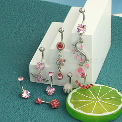 8 stücke 8 arten 316l edelstahl rose strass herz flügel runde curved barbell bauch ringe set&nbsp;FS-WG1B07E-01