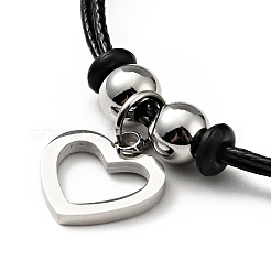 Bracciale con ciondolo a forma di cuore in acciaio inossidabile 304 con cordino cerato per donna&nbsp;BJEW-A125-21