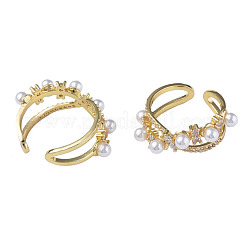 Bague de manchette ouverte à l'infini en zircon cubique avec perle d'imitation&nbsp;RJEW-N035-132