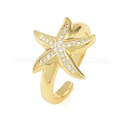 Bagues manchette en laiton avec micro pavé d'étoiles de mer et zircones cubiques transparentes pour femmes&nbsp;RJEW-A088-08A-G