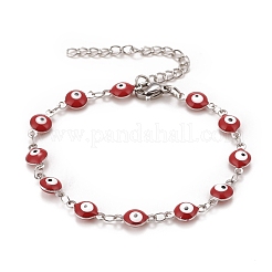Ovale en émail avec bracelet chaînes à maillons mauvais œil&nbsp;BJEW-P271-04P