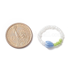 Blumenknospen-Stretchring aus synthetischer Koralle und Glassamenperlen für Frauen&nbsp;RJEW-JR00557
